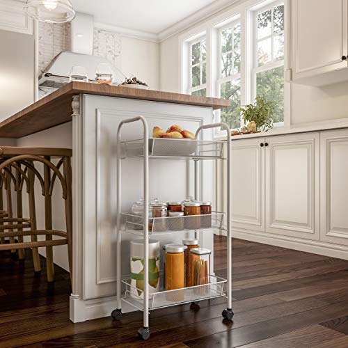 Lavish Home 3-Tiered Narrow Rolling Storage Shelves - Mobile Space Saving Utility Organizer Cart for Kitchen, Bathroom, Laundry, Garage or Office