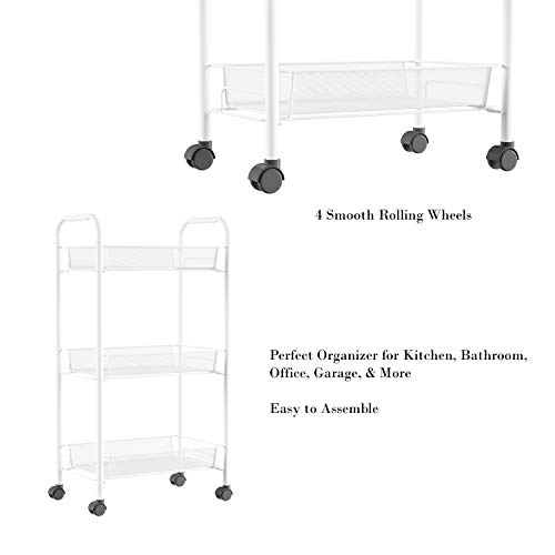 Lavish Home 3-Tiered Narrow Rolling Storage Shelves - Mobile Space Saving Utility Organizer Cart for Kitchen, Bathroom, Laundry, Garage or Office