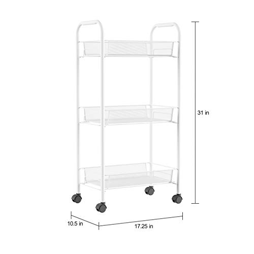 Lavish Home 3-Tiered Narrow Rolling Storage Shelves - Mobile Space Saving Utility Organizer Cart for Kitchen, Bathroom, Laundry, Garage or Office