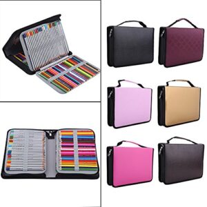 Yosoo 150 Slots PU Leather Fabric Pencil Case Large Capacity Zippered Pen Bag Pouch With Handle S Multi-Layer Art Pencils Storage Organizer Stationary Case, Gold