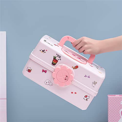 MASKMELLOW Hair Accessories Organizer for Girls,3-Layers Plastic Box with Fold Tray and Handle, Portable Lockable Container for Art Supply, Makeup, Nail, Hair Accessories1