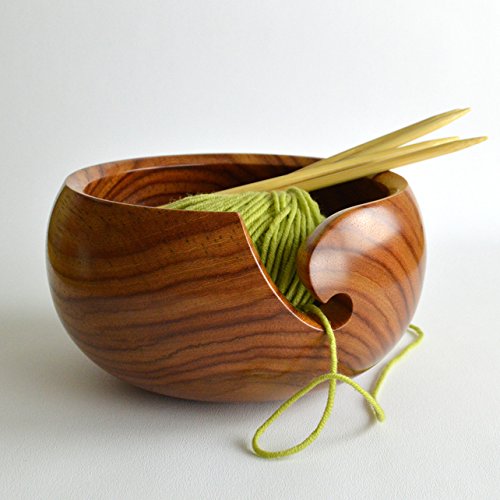 Nagina International Polystone Deluxe Hand Crafted Yarn Storage Bowl | Crochet & Knitting Accessories Large (7x4), Natural Wood