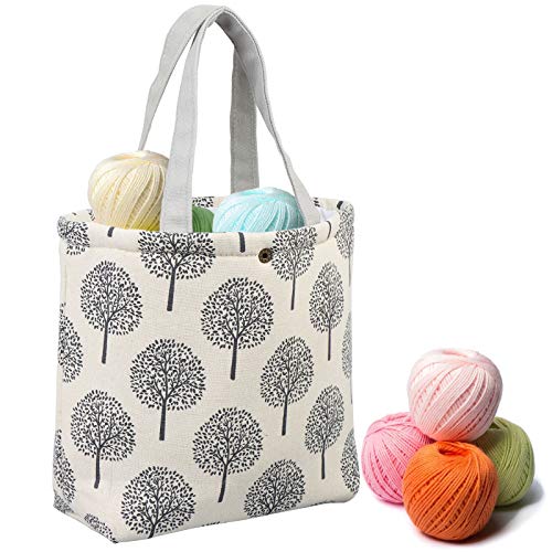 Wusteg Knitting Tote Bag with Button Portable Yarn Storage Bag Canvas Knitting Bag for Yarn Skeins Crochet Hooks Knitting Needles and Other Small Accessories