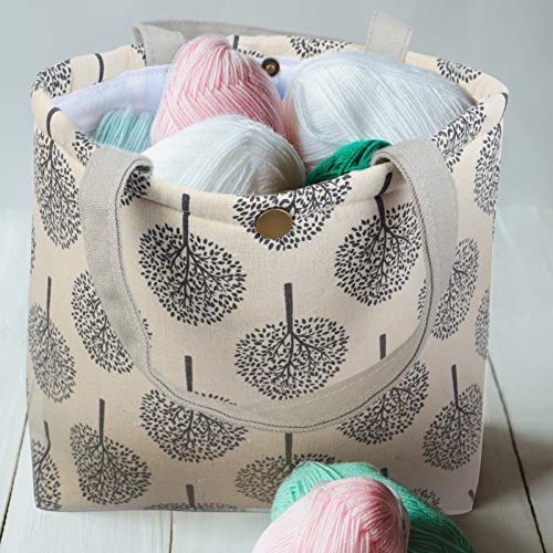 Wusteg Knitting Tote Bag with Button Portable Yarn Storage Bag Canvas Knitting Bag for Yarn Skeins Crochet Hooks Knitting Needles and Other Small Accessories