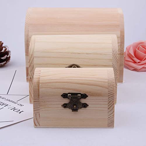 JHEUAYK Wooden Box with Hinged Lid and Front Clasp, Unpainted Wooden Storage Box with Arched Hinged Stash Boxs DIY Craft Gift Box, Three Size Options