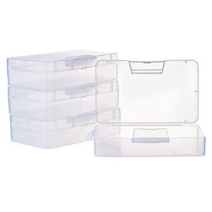 benecreat 4 pack 5.5×3.5×1.5 large clear plastic box container clear storage organizer with hinged lid for small craft accessories office supplies clips