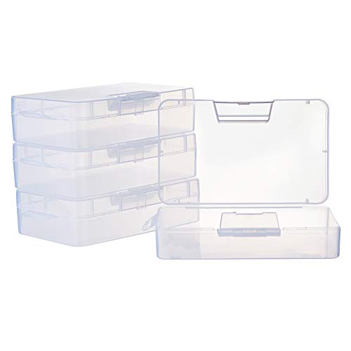 BENECREAT 4 Pack 5.5x3.5x1.5 Large Clear Plastic Box Container Clear Storage Organizer with Hinged Lid for Small Craft Accessories Office Supplies Clips