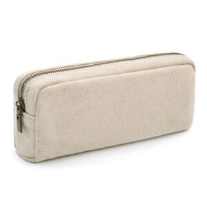 pencil pen case, dobmit big capacity pencil pouch canvas makeup bag for girls and boys durable office stationery organizer – beige