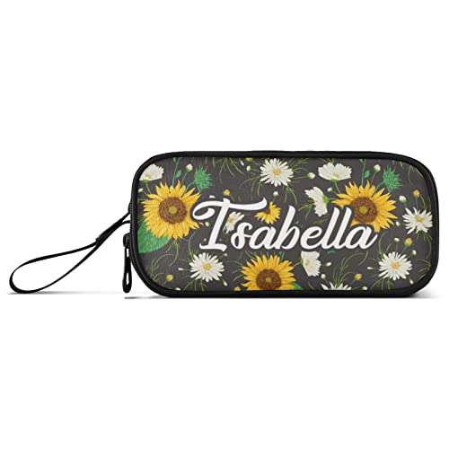 Vnurnrn Sunflower Daisy Custom Pencil Case Large Big Capacity Pen Case 3 Compartments Pencil Bag for Girls Boys Pencil Cases for Adults Stationery Bag for Girls Students Business Office