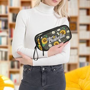 Vnurnrn Sunflower Daisy Custom Pencil Case Large Big Capacity Pen Case 3 Compartments Pencil Bag for Girls Boys Pencil Cases for Adults Stationery Bag for Girls Students Business Office