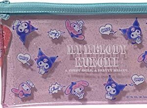 FRIEND Sanrio My Melody × Kuromi Flat Vinyl Glitter Pouch 20×10 cm Zipper Pen Accessories Case Bag (Cute)