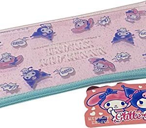 FRIEND Sanrio My Melody × Kuromi Flat Vinyl Glitter Pouch 20×10 cm Zipper Pen Accessories Case Bag (Cute)