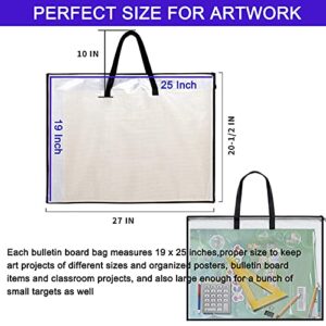 DPEI XUAN 3 Pieces Art Portfolio Bag Poster Storage Bag, with Zipper and Handle Posters Organizer Transparent White Bag for Large Posters, Poster Board, Painting, Bulletin Boards (19 x 25 inch )