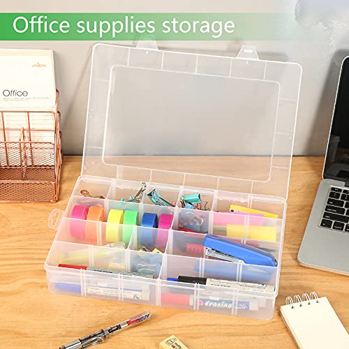 Gbivbe Large 24 Grids Plastic Organizer Box Adjustable Dividers,Clear Storage Box for Jewelry, Art DIY Crafts, Washi Tapes, Beads and Small Parts(2 Pack)