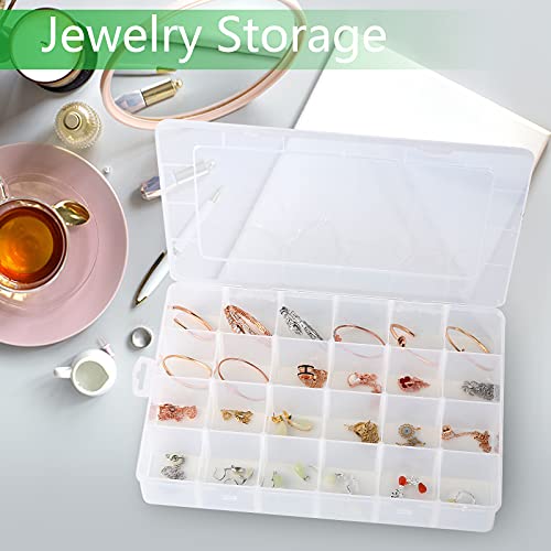Gbivbe Large 24 Grids Plastic Organizer Box Adjustable Dividers,Clear Storage Box for Jewelry, Art DIY Crafts, Washi Tapes, Beads and Small Parts(2 Pack)