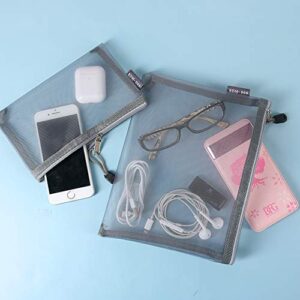 HRX Package Nylon Mesh Cosmetic Bags Zipper Pouches, 6PCS Gray Makeup Pouches Pen Pencil Organizer Case for Purse Diaper Bag Travel (A5 x 3pcs, A6 x 3pcs)