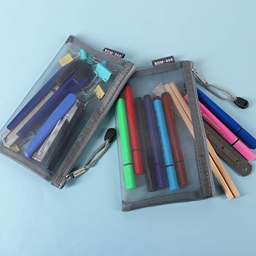 HRX Package Nylon Mesh Cosmetic Bags Zipper Pouches, 6PCS Gray Makeup Pouches Pen Pencil Organizer Case for Purse Diaper Bag Travel (A5 x 3pcs, A6 x 3pcs)