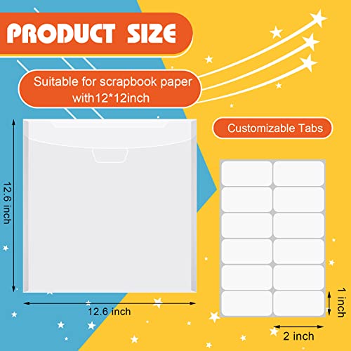 36 Pcs 12 x 12 Inch Scrapbook Paper Storage Scrapbook Paper Organizer Clear Loading Files Plastic Paper Holder with 4 Sheets Clear PVC Customizable Tabs for Holding Paper, Vinyl Paper, Photos