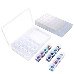 nahao plastic jewelry organizer container storage box single mini plastic storage box 28 grids for beads, jewelry, tools, pill and fishing lures (clear plastic – 2 pack)