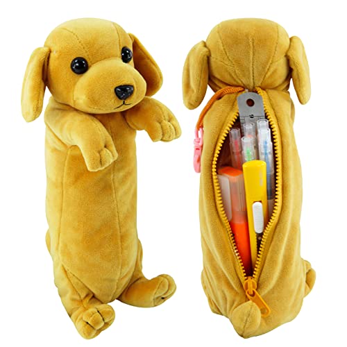 BB FUN HOUSE Pencil Case for Boy, 3D Dog Kids Pencil Pouch Plush Dog Toy Medium Animal Stuffed Storage Pen Bag for School Supplies, Golden Retriever