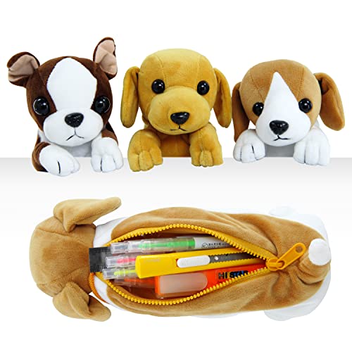 BB FUN HOUSE Pencil Case for Boy, 3D Dog Kids Pencil Pouch Plush Dog Toy Medium Animal Stuffed Storage Pen Bag for School Supplies, Golden Retriever