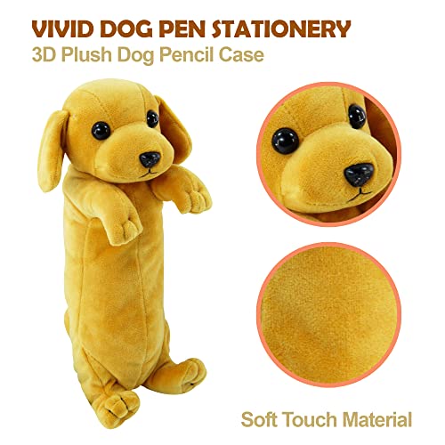 BB FUN HOUSE Pencil Case for Boy, 3D Dog Kids Pencil Pouch Plush Dog Toy Medium Animal Stuffed Storage Pen Bag for School Supplies, Golden Retriever