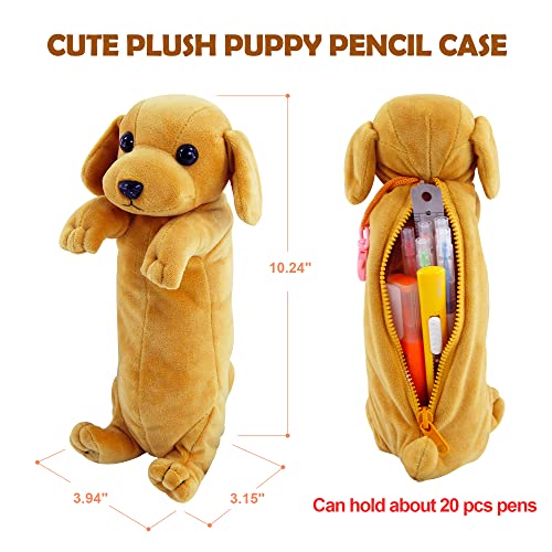 BB FUN HOUSE Pencil Case for Boy, 3D Dog Kids Pencil Pouch Plush Dog Toy Medium Animal Stuffed Storage Pen Bag for School Supplies, Golden Retriever