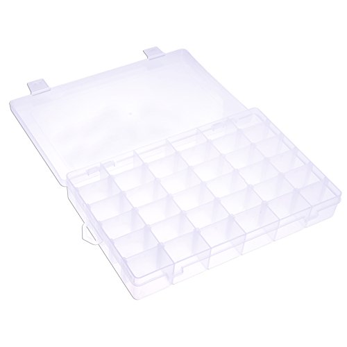 D-buy 36 Grids Clear Plastic Jewelry Box Organizer Storage Container with Adjustable Dividers 10.8 x 6.9 x 1.7 inch(Clear Color, 1 Pack, 36 Grids)