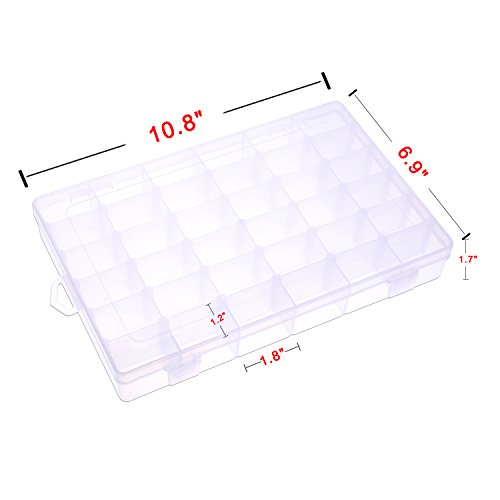 D-buy 36 Grids Clear Plastic Jewelry Box Organizer Storage Container with Adjustable Dividers 10.8 x 6.9 x 1.7 inch(Clear Color, 1 Pack, 36 Grids)
