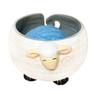 weabetfu sheep ceramic yarn bowl knitting yarn ball holder handmade craft knitting bowl storge crocheting accessories and supplies organizer,perfect for mother’s day and christmas day