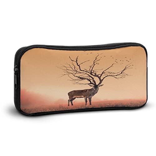 Dry Tree Like Red Deer Stag Pencil Case Pencil Pouch Coin Pouch Cosmetic Bag Office Stationery Organizer