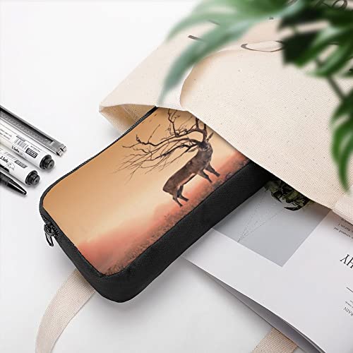 Dry Tree Like Red Deer Stag Pencil Case Pencil Pouch Coin Pouch Cosmetic Bag Office Stationery Organizer