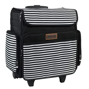 everything mary rolling craft bag, black & white stripe – papercraft tote with wheels for scrapbook & art storage – organizer case for iris boxes, supplies, and accessories – for teachers & medical