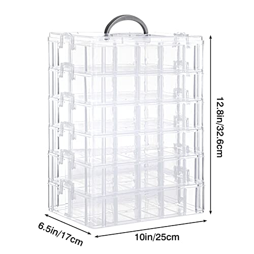 Quefe 6-Tier Stackable Storage Container Box with 60 Compartments, Plastic Organizer Box for Organizing Washi Tape, Embroidery Accessories, Threads Bobbins, Kids Toy, Beauty Supplies