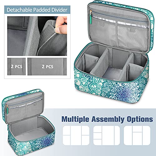 FINPAC Sewing Accessories Storage and Organizer Case, Double-Layer Sewing Kits Carrying Bag with Wrist Pin Cushion for Threads, Needles, Embroidery Floss Supplies, Felting Kits (Emerald Illusions)