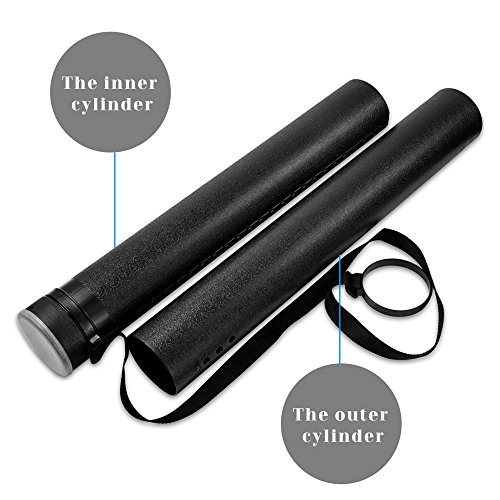 DEWEL Document Tube,Plastic Expanding Poster/Art/Document Storage Tube 24.5 to 40 inches Adjustable with Carrying Strap Waterproof and Light-Resistance Telescoping Carrying Case (Black-Medium Size)