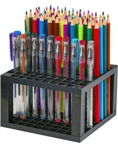 96 hole pencil & brush holders, 2 pack multi bin plastic desk stand organizer holding rack for pens, paint brushes, colored pencils, gel pens, markers and modeling tools, storage & organizing crate