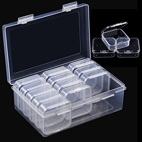 Qeirudu 15Pcs Small Clear Plastic Storage Containers - Bead Organizer Cases Storage Boxes with Hinged Lids for Beads, Jewelry and Craft Supplies (2.17 x 2.17 x 0.79 Inch)