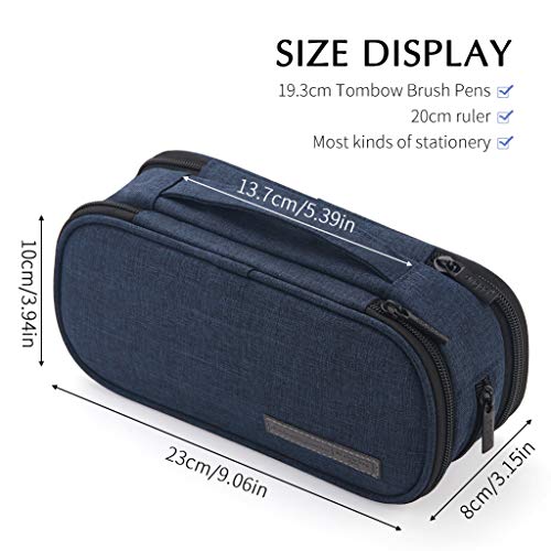 CICIMELON Pencil Case Big Capacity Handheld 3 Compartments Pencil Pouch Portable Large Storage Canvas Pen Bag for Boys Girls Adults Students Business Office(Dark Blue)