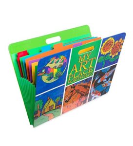 hearthsong art place portfolio with handles-8 expandable color coded accordion files for organizing children’s artwork-19 h x 15.25 w, green