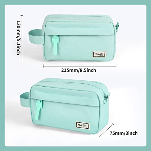 YEAHVIY Large Capacity Pencil Pen Case, Cute Pencil Pouch Cases, Portable & Durable Pencil Bag Box Organizer with Easy Grip Handle & Loop, Aesthetic Supply for Girls Adults, Mint Green