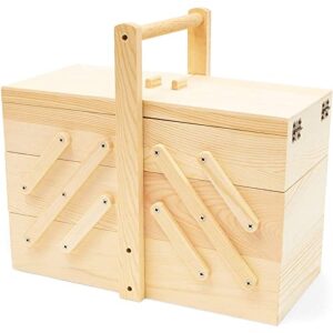 wooden sewing box organizer for sewing supplies, 3 tier drawers for craft tools, needles (12.6 x 11.5 x 7 in)