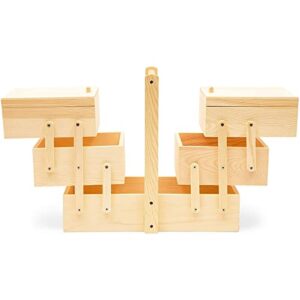 Wooden Sewing Box Organizer for Sewing Supplies, 3 Tier Drawers for Craft Tools, Needles (12.6 x 11.5 x 7 In)