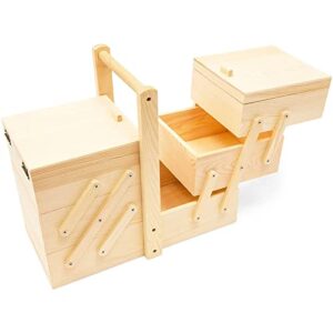 Wooden Sewing Box Organizer for Sewing Supplies, 3 Tier Drawers for Craft Tools, Needles (12.6 x 11.5 x 7 In)