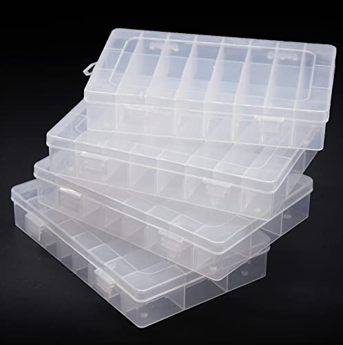 4PCS Clear White Plastic Organizer Box with Dividers 24 Grid Storage Containers Jewelry Storage Box with Dividers for Beads Earrings Necklaces Rings Metal Parts Accessories Screws Button Storage