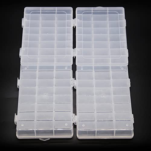 4PCS Clear White Plastic Organizer Box with Dividers 24 Grid Storage Containers Jewelry Storage Box with Dividers for Beads Earrings Necklaces Rings Metal Parts Accessories Screws Button Storage