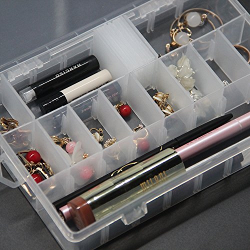 4PCS Clear White Plastic Organizer Box with Dividers 24 Grid Storage Containers Jewelry Storage Box with Dividers for Beads Earrings Necklaces Rings Metal Parts Accessories Screws Button Storage