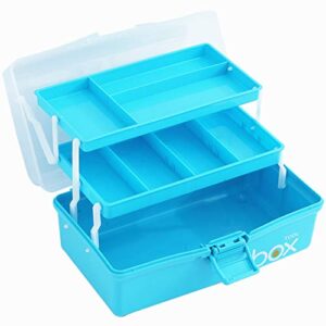 sunxenze 12” three-layer clear plastic storage box/tool box/sewing box organizer, multipurpose organizer and portable handled storage case for art craft and cosmetic (light blue)