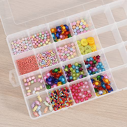 BUG HULL 24 Grids Clear Plastic Organizer Box, Craft Storage Container Jewelry Box with Adjustable Dividers for Beads Art DIY Crafts Jewelry Fishing Tackles Metal Parts Accessories Screws Button