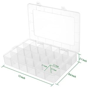 BUG HULL 24 Grids Clear Plastic Organizer Box, Craft Storage Container Jewelry Box with Adjustable Dividers for Beads Art DIY Crafts Jewelry Fishing Tackles Metal Parts Accessories Screws Button